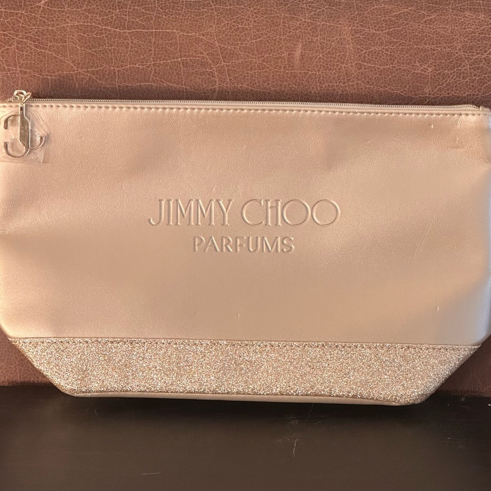 Jimmy Choo Parfums Beige and Glitter Gold Cosmetic Bag